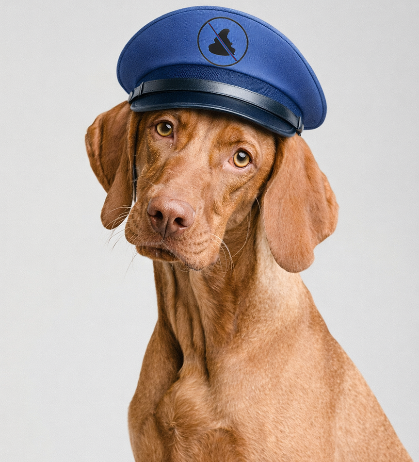 A dog wearing a Dooty Calls cap
